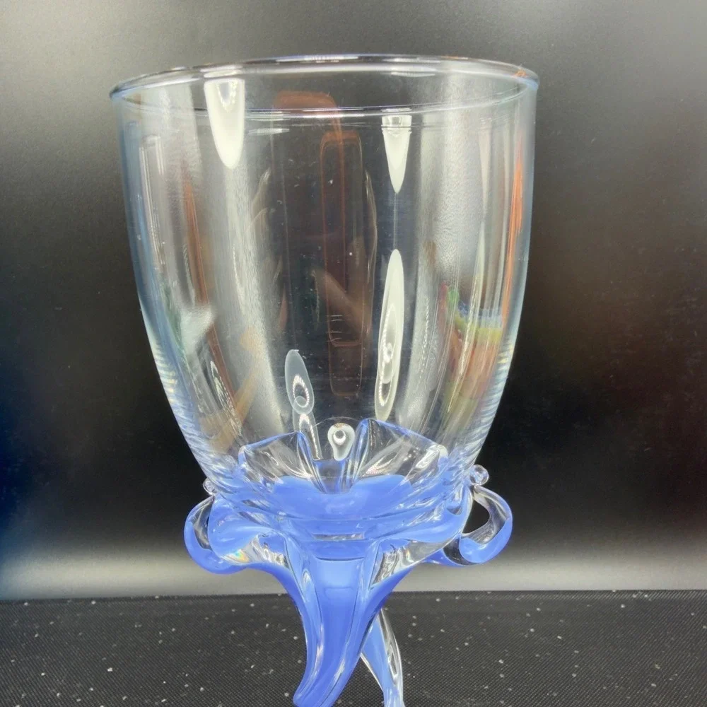 Josefina Krosno Goblet Periwinkle Blue Twisted Stem Scrolled Hand Blown‎ Glass